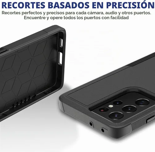 Vista 6 de Funda para Samsung Galaxy S21 Ultra: funda protectora de doble capa resistente para teléfono celular, a prueba de golpes, con protector de pantalla
