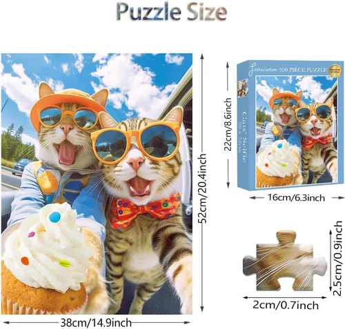 Vista 5 de Rompecabezas de 500 piezas para adultos, adolescentes y niños, idea de regalo feliz para la familia, gatos selfie (selfie de gatos)