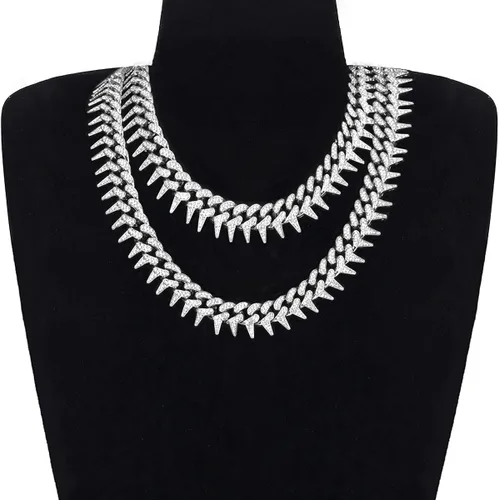 Vista 7 de HUITIAN INTL Cadena de eslabones cubanos para hombres y mujeres, cadena helada con espinas de diamante, circonita cúbica de 18 quilates, chapado