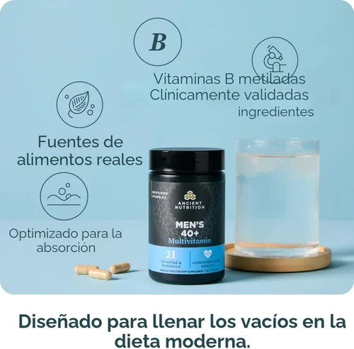 Vista 4 de Ancient Nutrition, Multivitamínico para hombre 40 Plus 3 días, 90
