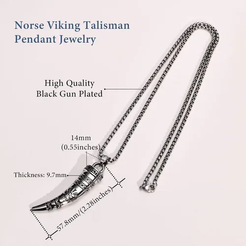 Vista 6 de MEALGUET Collar vikingo para hombre collar con colgante de cuerno vikingo sólido de acero inoxidable sólido con nudos celtas nórdicos, joyería