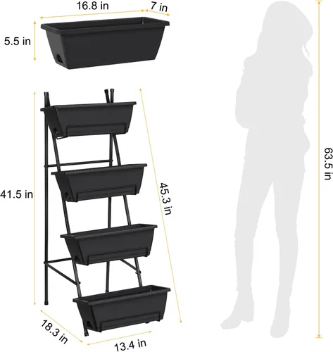 Vista 2 de OYEAL Cama de Jardín Elevada de 4 Niveles Jardineras Verticales para Interior y Exterior Caja de Jardinera Elevada con Patas Jardinera de Hierbas