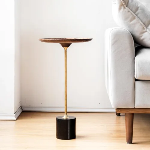 Vista 2 de COZYMATIC Castiglia - Mesa auxiliar redonda, mesa de centro con pedestal con mesa de madera, mesa de bebidas, mesa de sofá para sala de estar