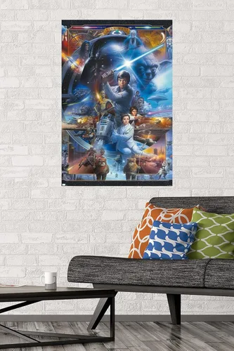 Vista 2 de Star Wars: Original Trilogy - Póster de collage de pared, 34 pulgadas de largo x 22.4 pulgadas de ancho, versión sin marco