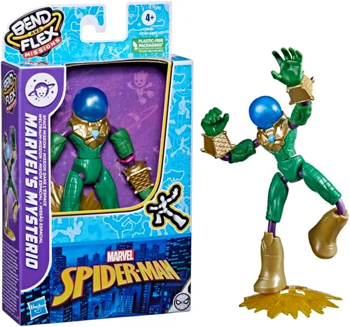 Vista 2 de Marvel Spider-Man Bend and Flex Missions Figura de acción de Misión Espacial Mysterio de Marvel, juguete flexible de 6 pulgadas para niños a partir