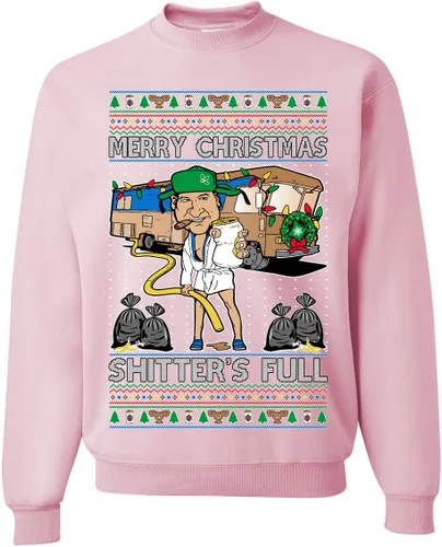 Vista 13 de Wild Bobby Sudadera con gráfico de cuello redondo con texto en inglés "Merry Christmas Shitter's Full Funny Ugly Christmas" Negro (black Hoodie)