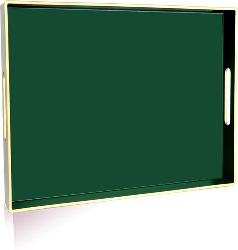 Vista 13 de Gifturbo - Bandeja de servir negra, bandejas de servir decorativas de mármol con asas, bandejas rectangulares de plástico para mesa de café otomanas