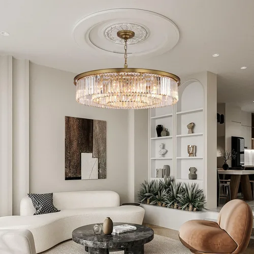 Vista 2 de Candelabro grande de cristal moderno de lujo, lámpara de techo colgante de oro antiguo para comedor, sala de estar, 12 luces, 3 niveles