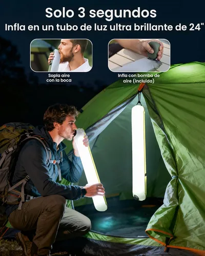 Vista 3 de Luces solares para campamento recargables, 4 modos de iluminación, lámpara inflable impermeable IP66 para senderismo, mochileros, supervivencia