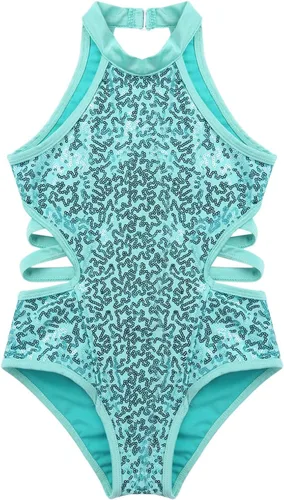 Vista 4 de Maillot de ballet sin mangas con lentejuelas y cuello halter