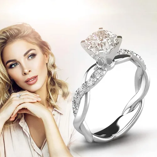 Vista 2 de Bokeley - Anillo de boda de diamantes para mujer, diseño de circonio, color plateado