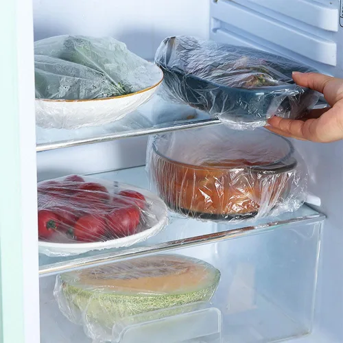 Vista 4 de 200 bolsas de conservación de frescos, bolsas de plástico elásticas para sellar alimentos con borde elástico, tapas ajustables elásticas Transparente