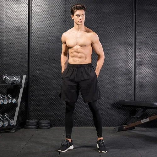 Vista 6 de TOPTIE - Pantalones cortos activos para correr 2 en 1 para hombre, mallas de baloncesto