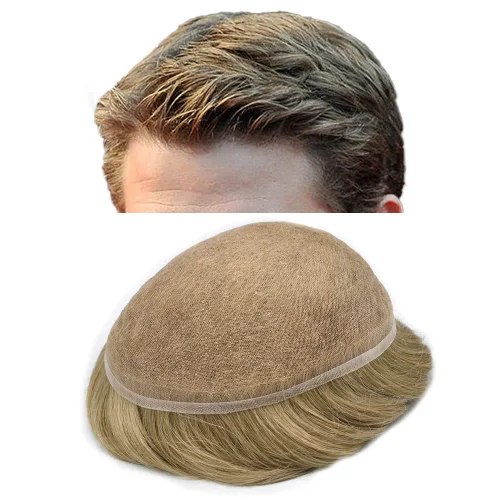 Vista 21 de Completo suizo encaje tupé para hombres pieza de pelo real sistema de reemplazo de cabello humano para hombres Toupee Hairpieces para hombres 7x9