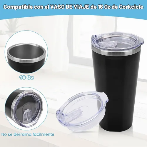 Vista 5 de Tapa de repuesto de 16 onzas para vaso Corkcicle, doble sellado a prueba de derrames, parte superior de repuesto compatible con taza de café de 1