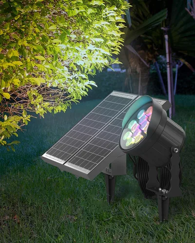 Vista 10 de Ofuray Solar Spot Lights Outdoor, RGB Color Changing, 8 Lighting Modes Gris / Negro