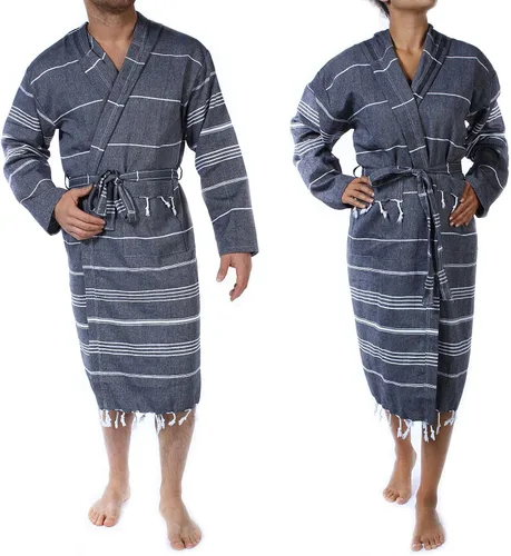 Vista 4 de Cacala - Bata de baño con capucha, tejido pestemal, 100% algodón turco, kimono unisex