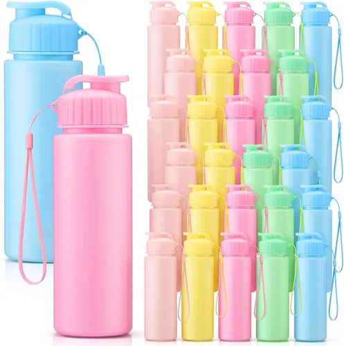 Vista 11 de Maxcheck 30 botellas de agua a granel, estilo clásico, negro 17 Oz Plastic Sports Water Bottles, Flip Top with Handle Strap, Lightweight Leakproof
