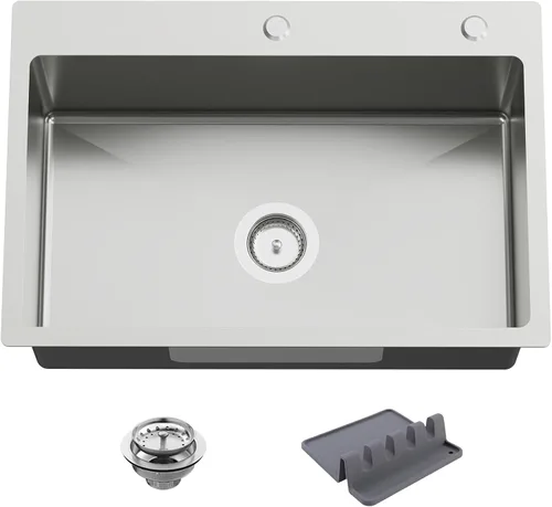 Vista 28 de Fregadero Negro de Cocina y Bar, Fregadero de Cocina de Acero Inoxidable de 15 x 17 Pulgadas para Empotrar, Fregadero de Bar Moderno de Un Solo