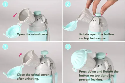 Vista 4 de ONEDONE Orinario portátil para niños, botella de orina de 17 onzas con cepillo limpio, orinal de viaje para niños, taza de orina para niños, inodoro