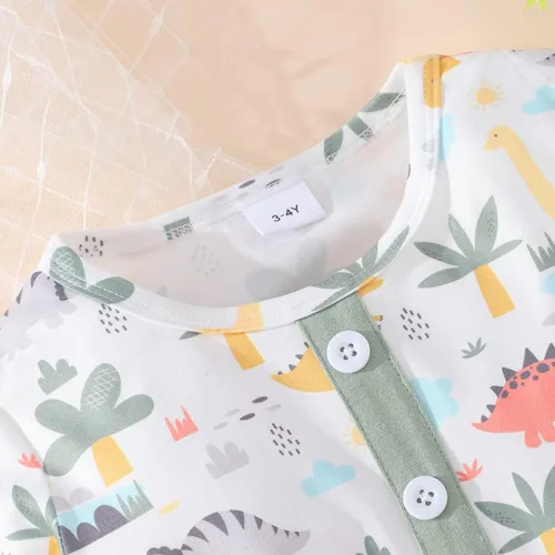 Vista 4 de Vestidos de verano para niñas pequeñas, túnica de dinosaurio, vestido casual de manga corta, vestido de patinadora para niños pequeños, 2-7T