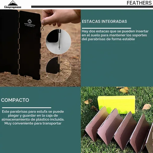 Vista 6 de Campingmoon - Parabrisas para estufa de campamento, 10 placas de aluminio Negro 5.9 pulgadas de altura (BKYD-8)