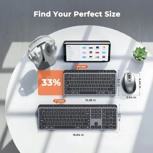 Vista 4 de MEETION Combo de teclado y mouse inalámbricos Bluetooth, teclado inalámbrico delgado y recargable, conexión multidispositivo, teclado compacto