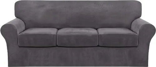 Vista 16 de FantasDecor Fundas de terciopelo para sofá de 2 piezas para sala, con cojín individual, protector elástico de muebles para mascotas, lavable a Negro