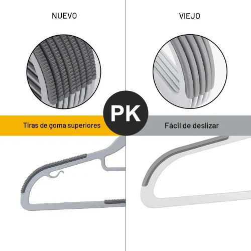 Vista 2 de OIKA Paquete de 30 perchas de plástico para ropa, color gris Construcción de plástico ABS, agarre antideslizante, ganchos giratorios de 360°, perfil