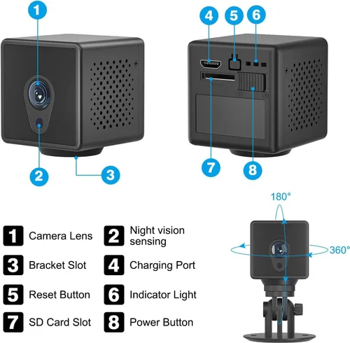 Vista 8 de Cámara de seguridad para interiores 4K inalámbrica WiFi Mini Home HD Cámara pequeña para exteriores Cámara de niñera Cámara portátil de seguridad
