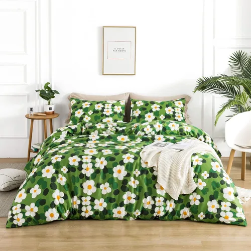 Vista 10 de YuHeGuoJi Juego de funda de edredón de plantas azules, tamaño Queen, 100% algodón, 3 piezas, 1 funda de edredón botánica azul marino con lazos