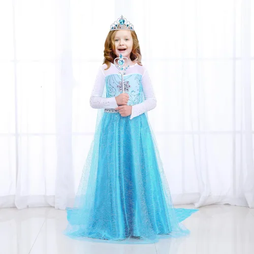 Vista 7 de TOLOYE Disfraces de princesa para niñas, ropa de vestir de princesa con accesorios para fiesta de cumpleaños, Halloween, cosplay