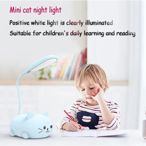 Vista 7 de Neioaas Lámpara LED de escritorio para niños, bonita lámpara de gato luz de lectura recargable por USB, luz de mesa LED portátil, cuello de ganso