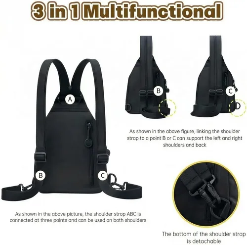 Vista 4 de Mini bolsa impermeable de 2 vías, mochila pequeña Oxford con múltiples compartimentos, para mujeres, universitarios, viajeros, viajes con antirrobo