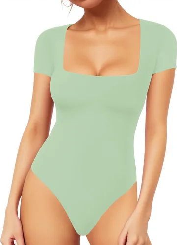 Vista 74 de MANGOPOP - Body de manga corta con cuello cuadrado para mujer