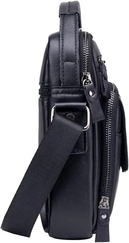 Vista 3 de Hebetag Bolso bandolera de cuero pequeño para hombre, para viajes al aire libre, negocios