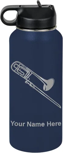 Vista 56 de LaserGram Botella de agua personalizada, trombón, acero inoxidable de doble pared aislada al vacío con popote superior, regalo grabado personalizado