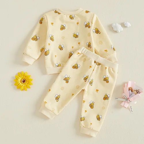 Vista 3 de Sudadera con estampado de abeja y pantalones de bolsillo para bebé niña