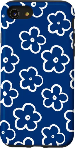Vista 18 de Lindo patrón de flores silvestres azul marino y blanco floral caso para iPhone 17