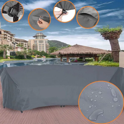 Vista 5 de Funda protectora para sofá modular de patio, impermeable, resistente, 420D, Oxford, para exteriores, con hebillas reforzadas a prueba de viento