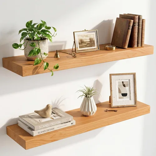 Vista 15 de Estantes flotantes de 20 pulgadas para pared, estante flotante de madera maciza de alta gama con soporte invisible resistente, estantes de pared