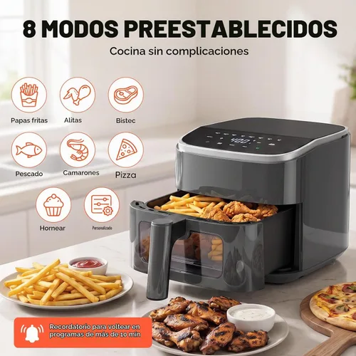 Vista 4 de OLIXIS Freidora de aire de 4 cuartos con ventana visible, freidora de aire digital de 1500 W con pantalla táctil con 8 ajustes preestablecidos