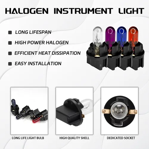 Vista 4 de 20 piezas T5 17 57 86 Kits de bombillas de halogénuro para panel de instrumentos, luz de tablero de 12V para interior de automóvil, bombilla