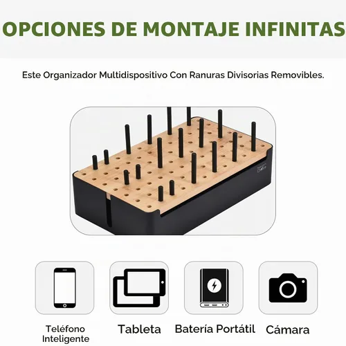 Vista 5 de Prosumer's Choice Organizador de estación de carga de madera negra para múltiples dispositivos, caja de organización de cables con 5 ranuras y Metal
