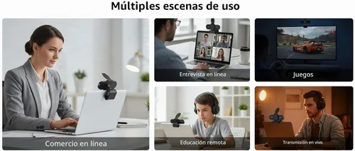Vista 7 de Cámara web HD 1080P con micrófono, cancelación de ruido, cubierta de privacidad, lente gran angular, corrección de luz automática, cámara web USB