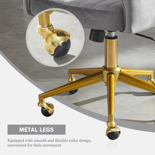 Vista 6 de Silla de tocador gris con rueda, moderna silla de terciopelo para oficina en casa con respaldo, silla cruzada para tocador, sala de estar