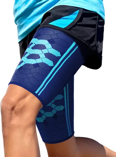Vista 2 de Sparthos Mangas de compresión para muslos [Azul cobalto - XL] x Sparthos Hip Brace [Pierna derecha]