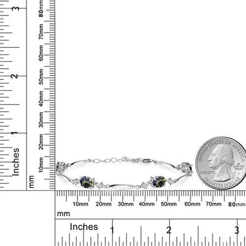 Vista 39 de Gem Stone King 925 Sterling Silver Gemstone Birthstone and White Created Sapphire Tennis Bracelet For Women Oval 7X5MM and 2MM 6 Inch + 1 Inch