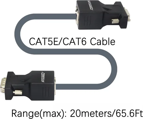 Vista 5 de CERRXIAN DB9 RS232 macho y hembra a RJ45 hembra puerto COM a LAN Ethernet Cat5e Cat6 adaptador extensor de acoplador serie (paquete de 2)