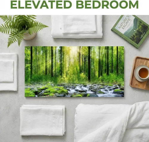 Vista 8 de Tucai Decor Lienzo decorativo para decoración de la mañana amanecer árboles verdes paisaje, sol sobre bosque, fotografía impresa en lienzo